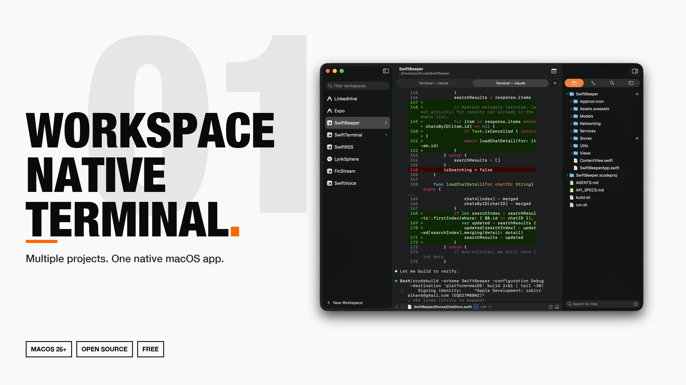 SwiftTerminal — workspace-native terminal for macOS